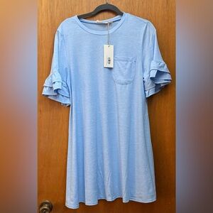 Light Blue Ruffle Sleeve Midi Dress